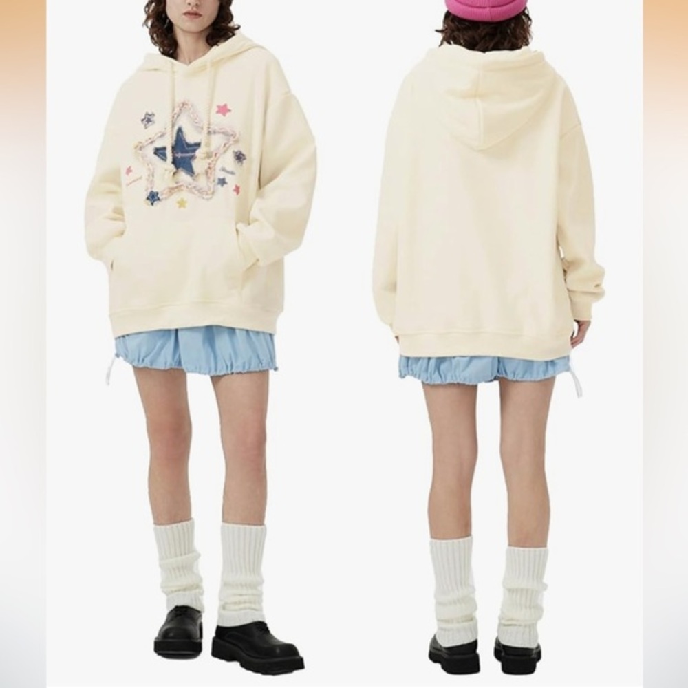 NWT Aelfric Eden star graphic appliqué oversized hoodie fleece lined S